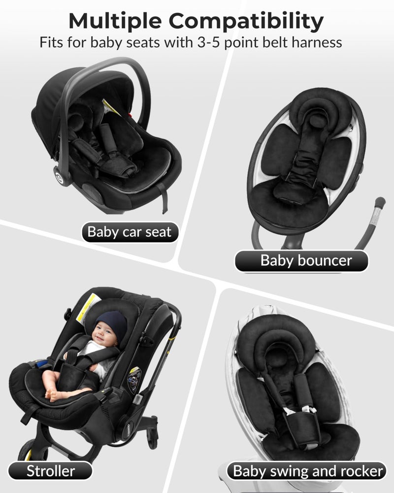 TinlyFinly Infant Car Seat Insert with Removable Cushion for Preemie to Toddler, Reversible Newborn Carseat Insert for Baby Head Body Support, Fits for Stroller, Baby Swing, Bouncer (Pure Black) - Image 5