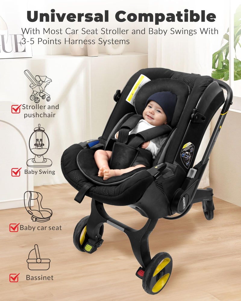 TinlyFinly Infant Car Seat Insert with Removable Cushion for Preemie to Toddler, Reversible Newborn Carseat Insert for Baby Head Body Support, Fits for Stroller, Baby Swing, Bouncer (Pure Black) - Image 2