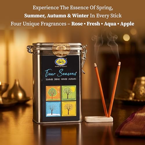 Cycle Pure Four Seasons Premium Bambooless Incense (Pack of 1) 4 Fragrance (104 Nos) Special Bamboo-Less Agarbathi for Meditation, Good Vibes, Gifting - Image 2