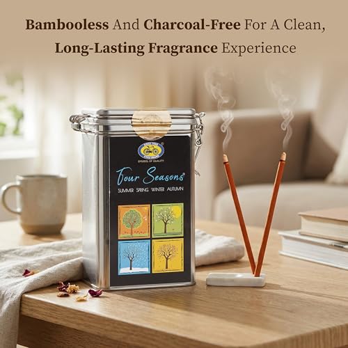 Cycle Pure Four Seasons Premium Bambooless Incense (Pack of 1) 4 Fragrance (104 Nos) Special Bamboo-Less Agarbathi for Meditation, Good Vibes, Gifting - Image 4