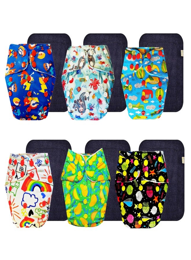 حفاضات قماشية فاخرة من دمبلدو مع حشوة سوداء (عبوة من 6 قطع) | ملائمة تمامًا | وسادة ماصة بست طبقات | سريعة الجفاف | مثالية لفصل الصيف الهندي | من 3 أشهر إلى 3 سنوات | للجنسين - Image 1