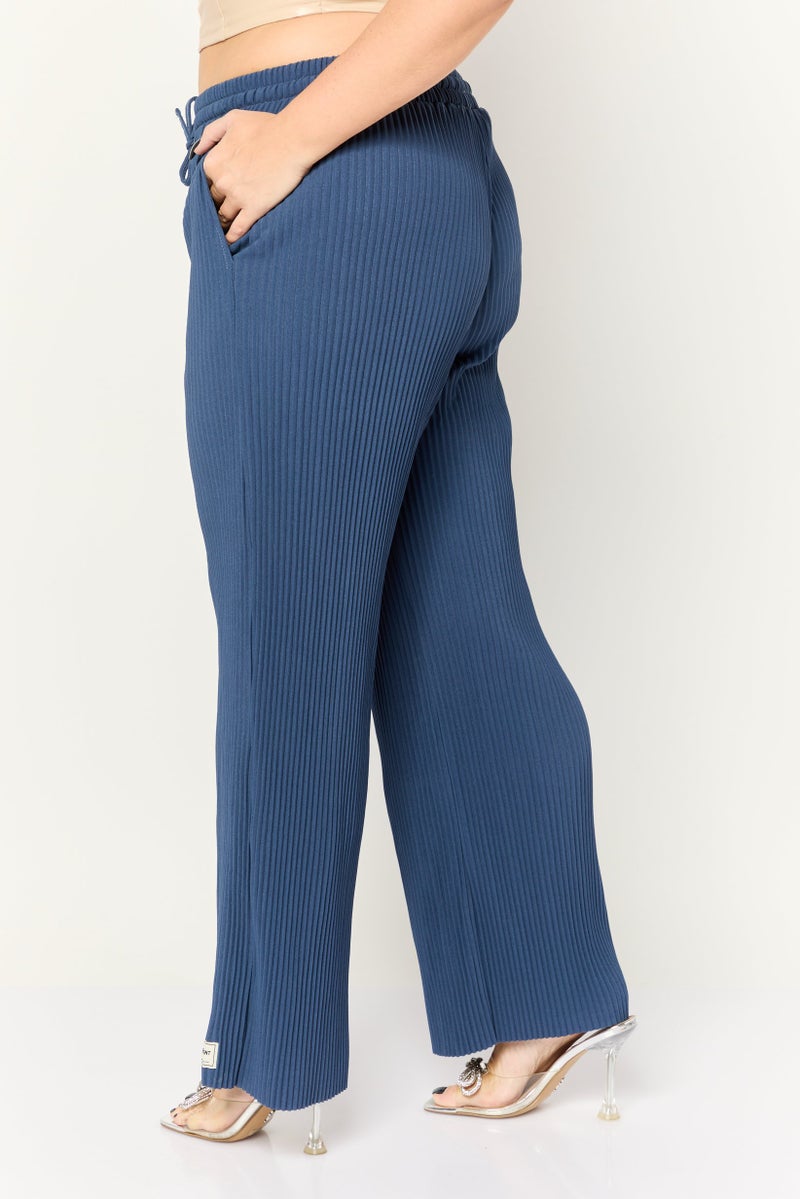 The Giving Movement Women Ribbed Wide Leg Pants, Navy - Image 3