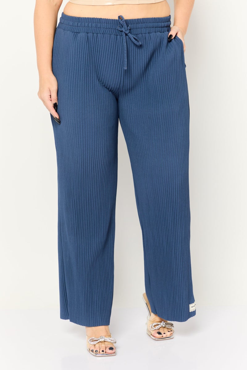 The Giving Movement Women Ribbed Wide Leg Pants, Navy - Image 1