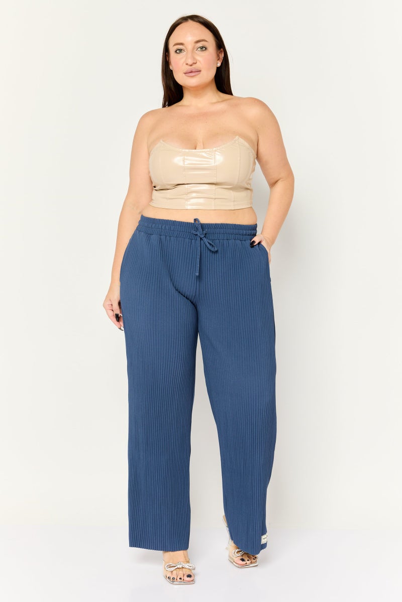 The Giving Movement Women Ribbed Wide Leg Pants, Navy - Image 4