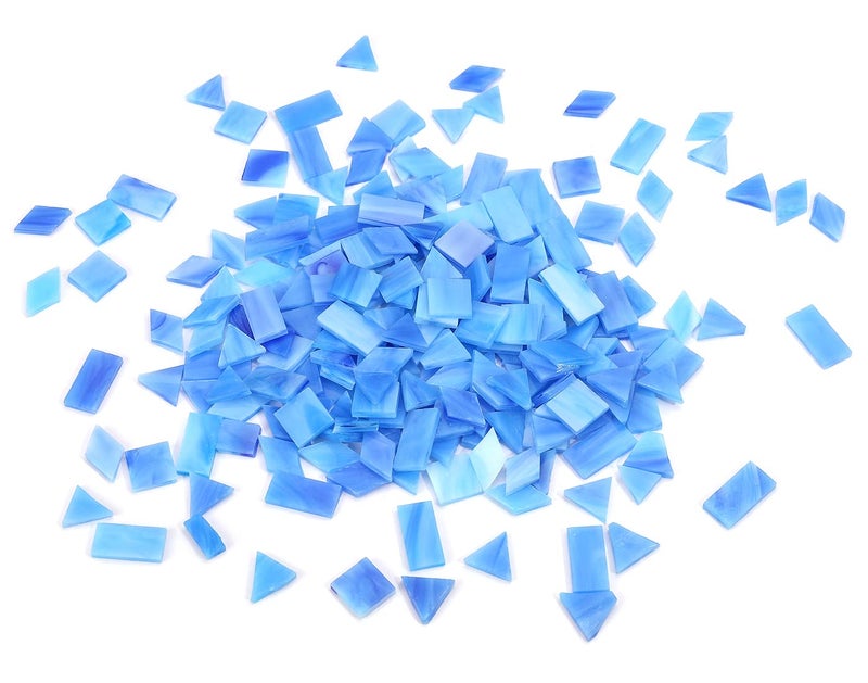 Lanyani 200pcs Glass Mosaic Tiles Mixed Colorful Shapes Square Rectangle Diamond Triangle Ocean Blue