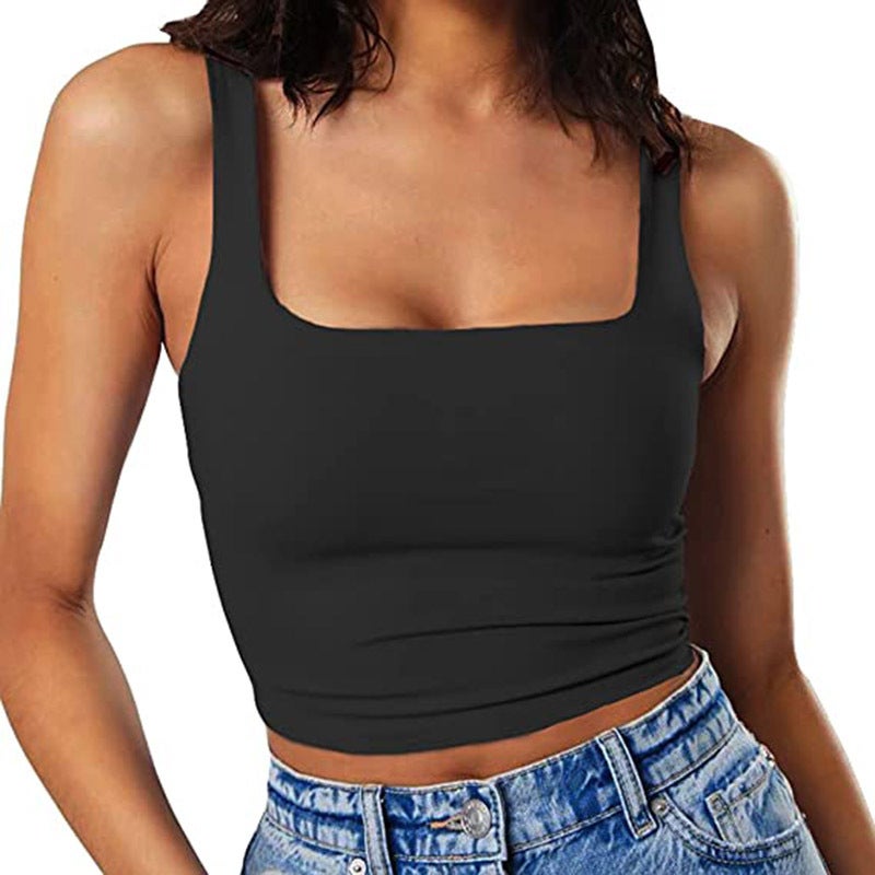 Women's Solid Cropped Camisole Top with Square Neck - Image 2