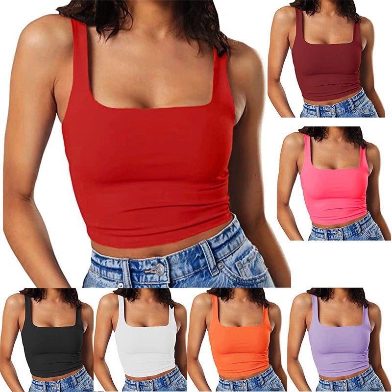 Women's Solid Cropped Camisole Top with Square Neck - Image 1