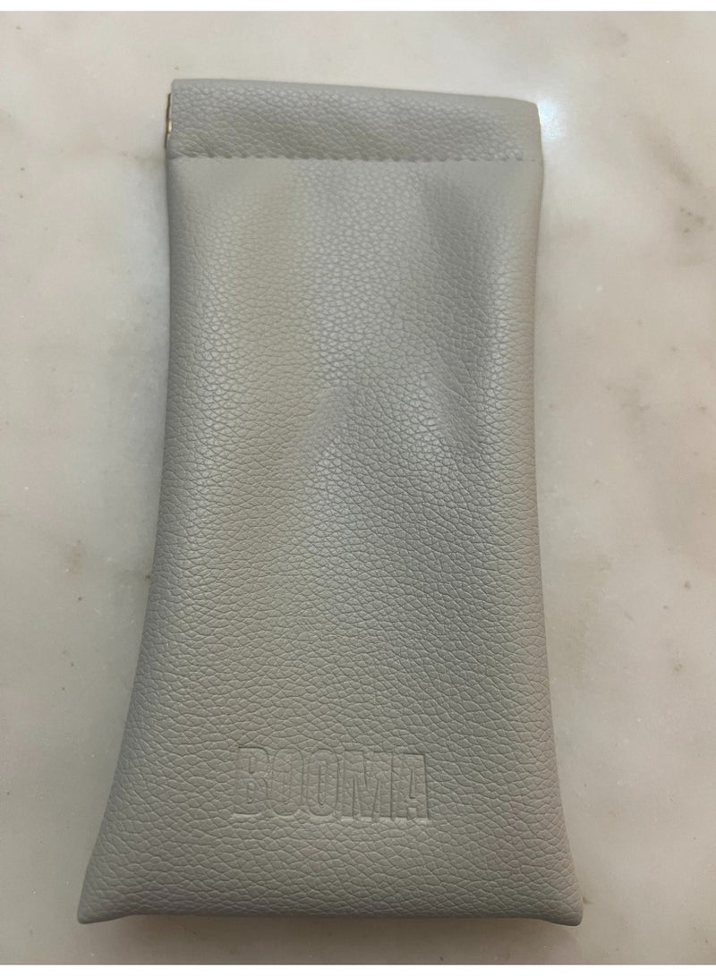 Booma Opticals PREMIUM High-End Soft Glasses Case, I-Piece High Quality  Soft Leather feel, Gold metal squeeze pop opening. Sunglasses Bag for Men & Women: Elegant Beige, Embossed Booma logo, Useful as Glasses pouch or Storage of personal items & Travel. 3 Classy colors: Beige, Black. or White. - Image 1