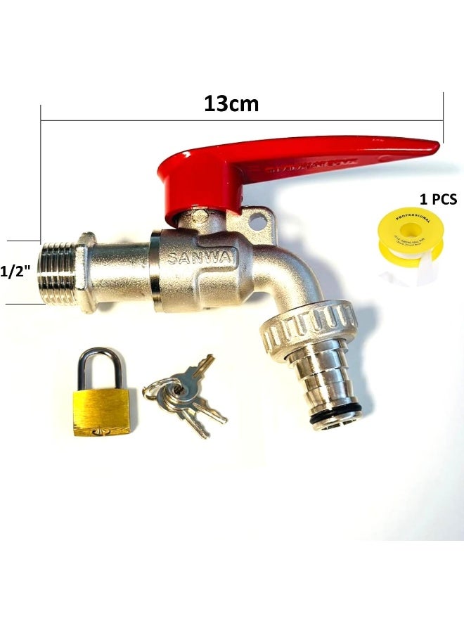 Biella Secure Your Outdoor Water Supply: Lockable Brass Garden Tap With Teflon Thread Seal - Essential Home And Garden Tool(1/2 Inch) - Image 2