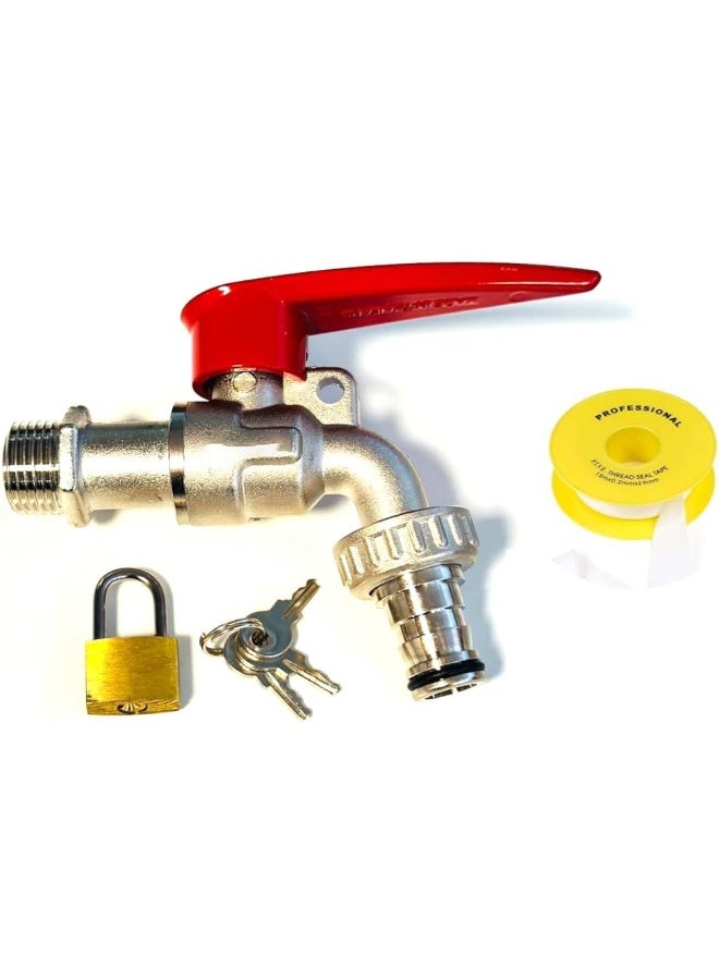 Biella Secure Your Outdoor Water Supply: Lockable Brass Garden Tap With Teflon Thread Seal - Essential Home And Garden Tool(1/2 Inch) - Image 1