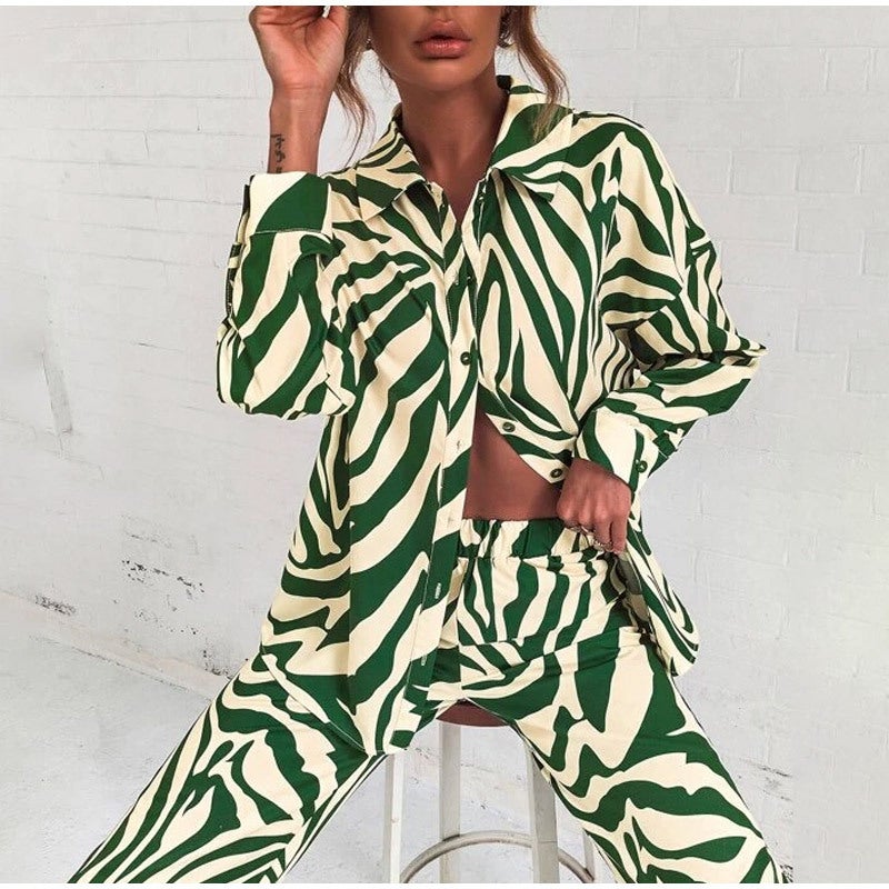 2024 cross-border version of street hipster printed pants suit long sleeve full print shoulder shirt suit diamond print - Image 3