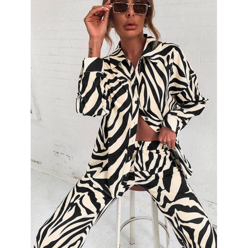 2024 cross-border version of street hipster printed pants suit long sleeve full print shoulder shirt suit diamond print - Image 4