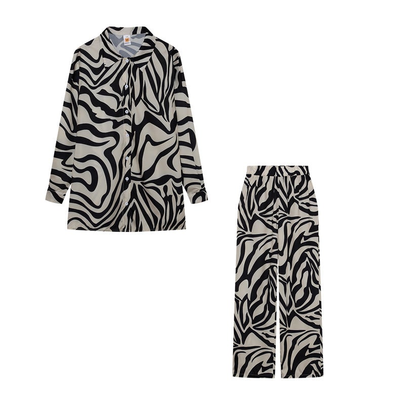 2024 cross-border version of street hipster printed pants suit long sleeve full print shoulder shirt suit diamond print - Image 2