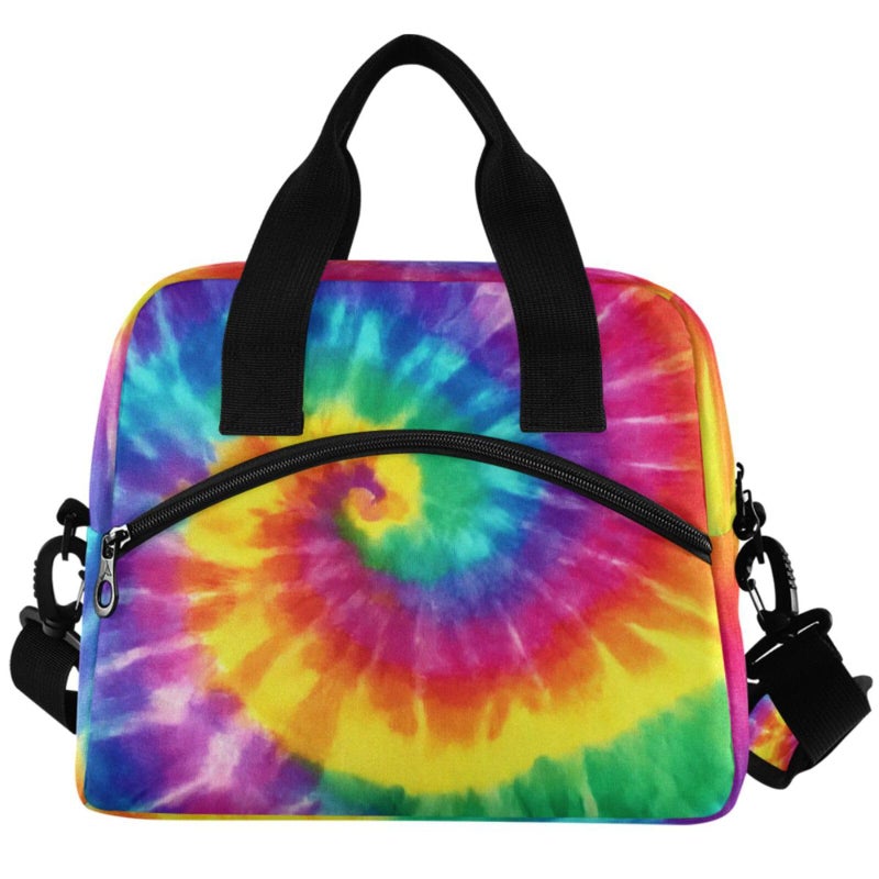 Tie Dye Lunch Box Insulated Rainbow Spiral Lunch Bag Freezable Lunch Tote Kit Thermal Cooler for Office Picnic Travel Portable Reusable Handbag