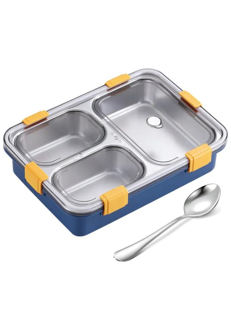 Clazkit Clazkit 3 Compartment Stainless Steel Lunch Box Leakage Proof Lunch Box for School Kids and Adults Pack of 1 Blue750ML  - Image 1