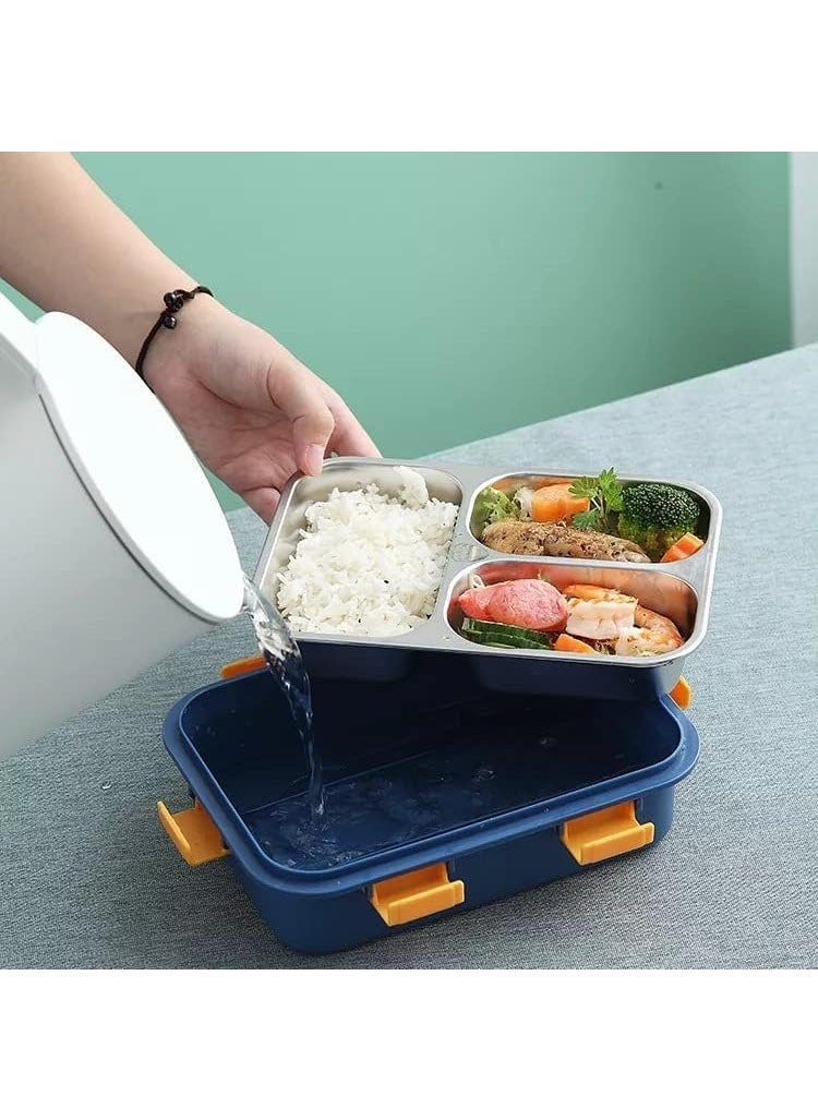 Clazkit Clazkit 3 Compartment Stainless Steel Lunch Box Leakage Proof Lunch Box for School Kids and Adults Pack of 1 Blue750ML  - Image 4
