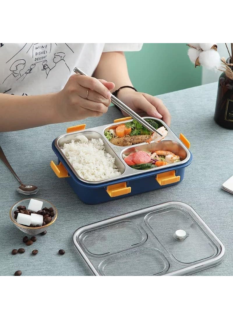 Clazkit Clazkit 3 Compartment Stainless Steel Lunch Box Leakage Proof Lunch Box for School Kids and Adults Pack of 1 Blue750ML  - Image 2