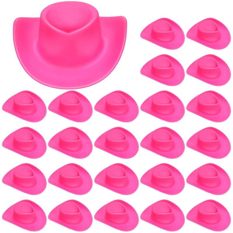 VICROIC 24 PCS Mini Cowboy Hat, Plastic Miniature Western Cowgirl Hat for Party Accessories, Cute Doll Hat Party Dress Hat for Dollhouse Birthday Decoration (Pink) - Image 1