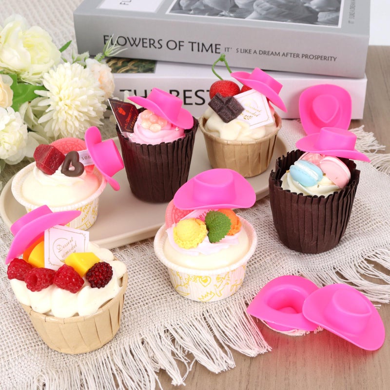 VICROIC 24 PCS Mini Cowboy Hat, Plastic Miniature Western Cowgirl Hat for Party Accessories, Cute Doll Hat Party Dress Hat for Dollhouse Birthday Decoration (Pink) - Image 3