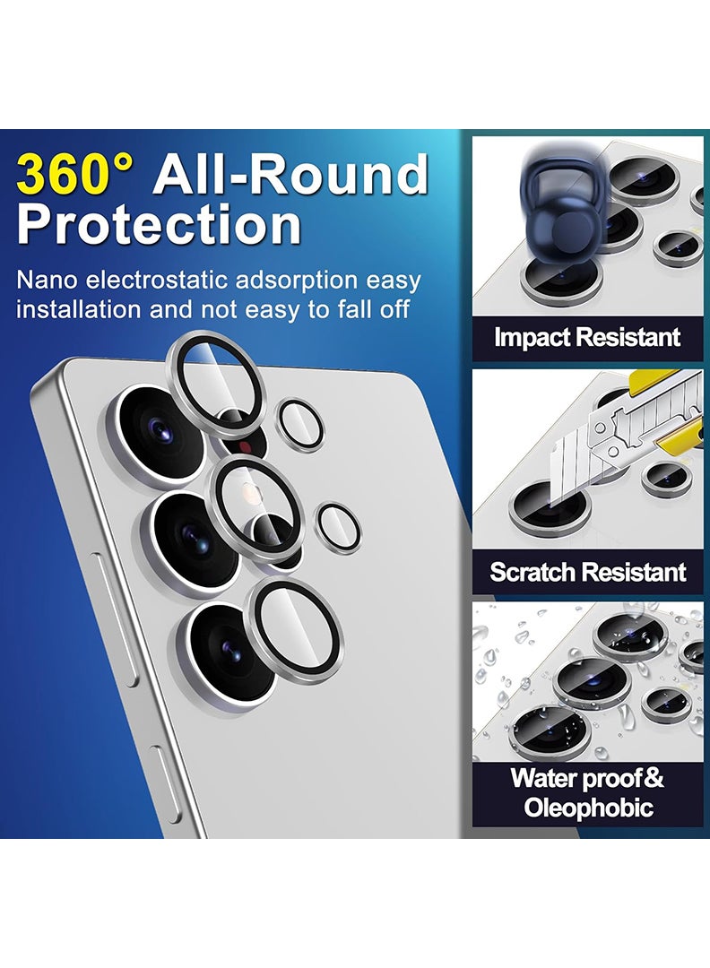 Theodor Samsung Galaxy S25 Ultra 5 Pcs Camera Lens Protector With 9H Tempered HD Glass Camera Cover Anti Scratch Aluminum Alloy Camera Ring, Silver - Image 3