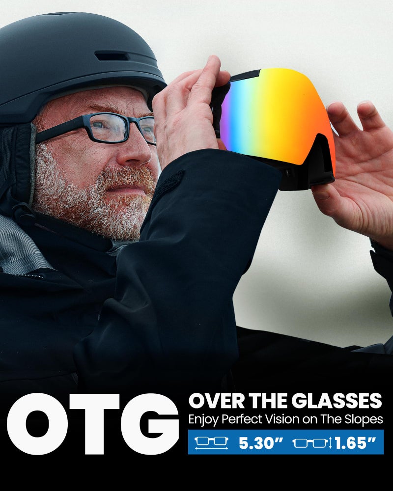 OutdoorMaster Heron Ski Goggles with 2 Lens, Frameless, Magnetic Interchangeable HD Toric Lens, OTG Snowboard Goggles(BlackFrame RevoColorful Vlt 15% + YellowLens) - Image 3