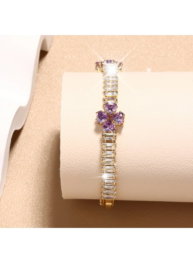 Goolsky سوار تنس أنيق على شكل قلب للنساء مع أحجار زيركونيا بنفسجية، تصميم فاخر بلون ذهبي - مثالي لعيد الحب وهدايا الذكرى السنوية، سوار الذكرى السنوية | سوار تنس فاخر | مجوهرات متلألئة - Image 2