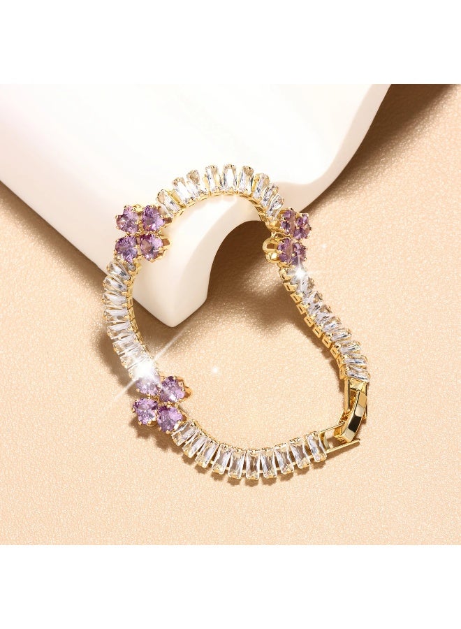 Goolsky سوار تنس أنيق على شكل قلب للنساء مع أحجار زيركونيا بنفسجية، تصميم فاخر بلون ذهبي - مثالي لعيد الحب وهدايا الذكرى السنوية، سوار الذكرى السنوية | سوار تنس فاخر | مجوهرات متلألئة - Image 1