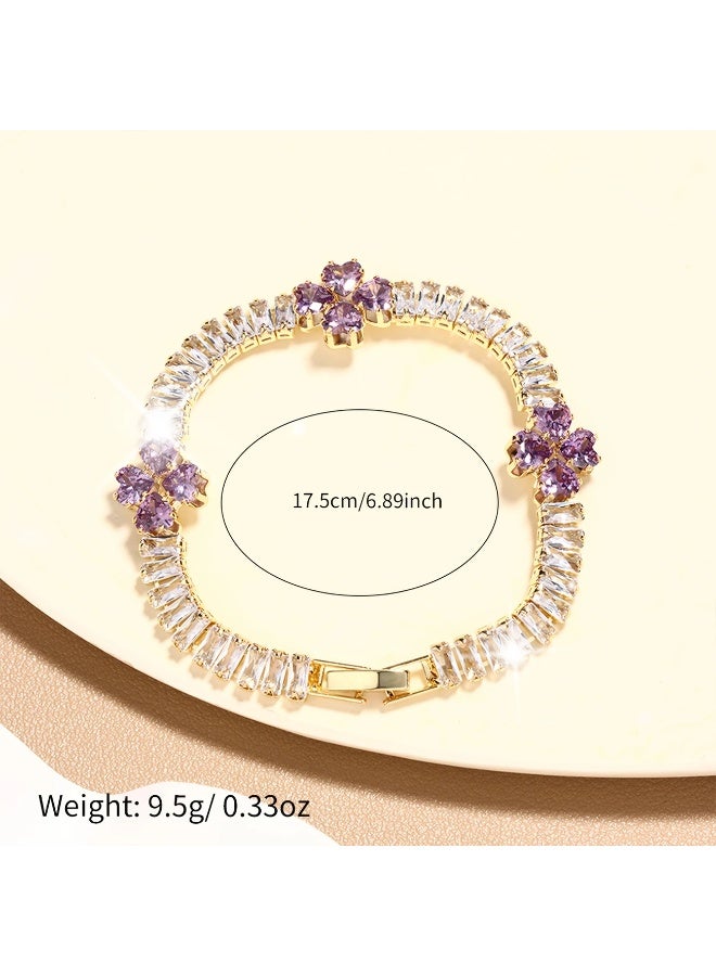 Goolsky سوار تنس أنيق على شكل قلب للنساء مع أحجار زيركونيا بنفسجية، تصميم فاخر بلون ذهبي - مثالي لعيد الحب وهدايا الذكرى السنوية، سوار الذكرى السنوية | سوار تنس فاخر | مجوهرات متلألئة - Image 4