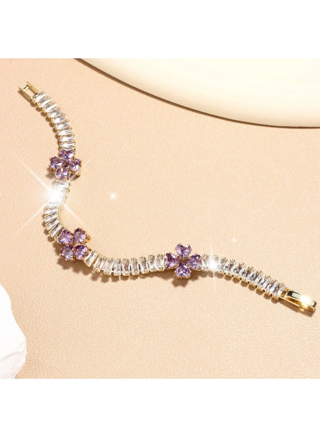 Goolsky سوار تنس أنيق على شكل قلب للنساء مع أحجار زيركونيا بنفسجية، تصميم فاخر بلون ذهبي - مثالي لعيد الحب وهدايا الذكرى السنوية، سوار الذكرى السنوية | سوار تنس فاخر | مجوهرات متلألئة - Image 5