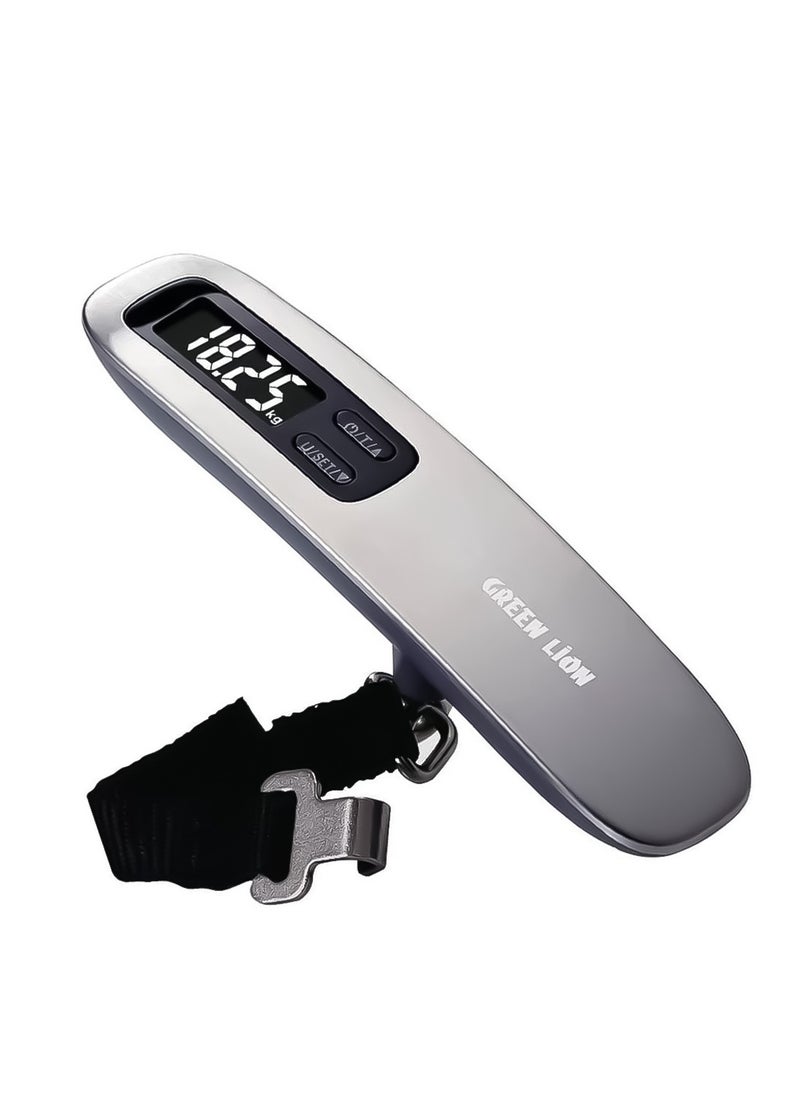Digital Luggage Scale with 50kg Capacity, Target Value Setting, Compact & Portable, High Accuracy, Green Lion - Silver