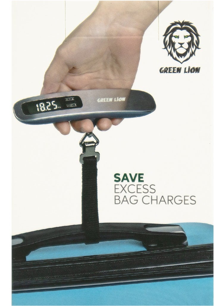 Digital Luggage Scale with 50kg Capacity, Target Value Setting, Compact & Portable, High Accuracy, Green Lion - Silver