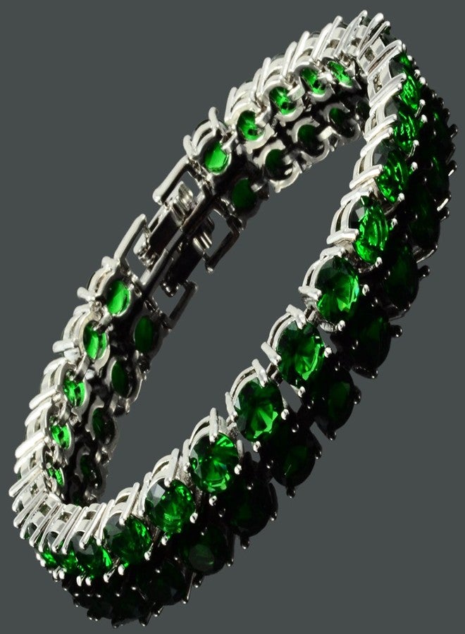 RIZILIA Round Cut Simulated Green Emerald CZ 18K Gold Plated Tennis Bracelet, 7" - Image 3