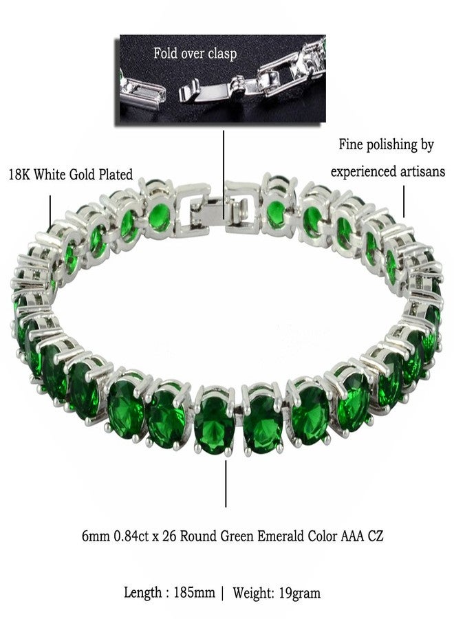 RIZILIA Round Cut Simulated Green Emerald CZ 18K Gold Plated Tennis Bracelet, 7" - Image 2