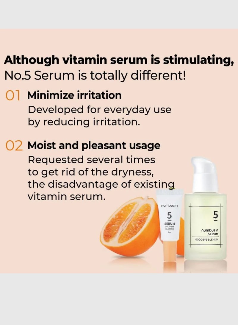 numbuzin No.5 Goodbye Blemish Serum - Vitamin C - Niacinamide - Antioxidant - Dark Spots - Acne Scars - Lightweight Gel - Korean Skin Care for Face 50 ml