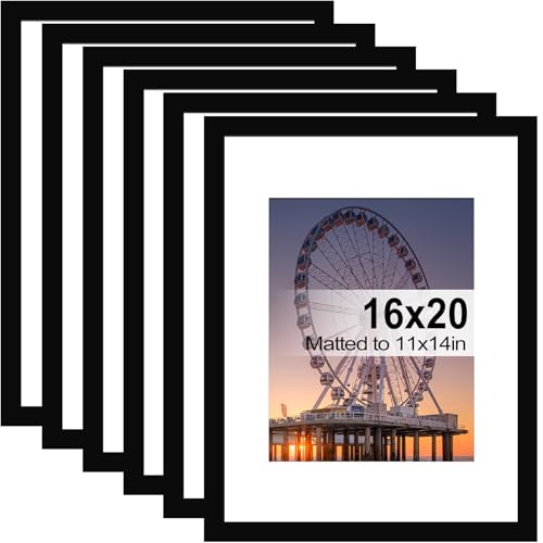 BESCRCL 16x20 Picture Frames Black Set of 6, Poster Frames Display Photo 11x14 or 16x20 without Mat, Wall Hanging Frame with Plexiglass - Image 1