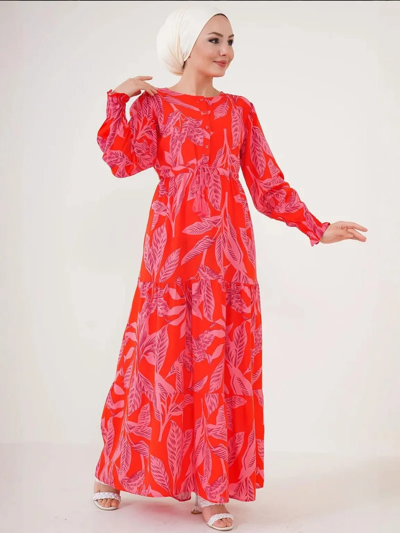 BIG DART BDART Floral Maxi Dress with Crew Neck and Button Closure