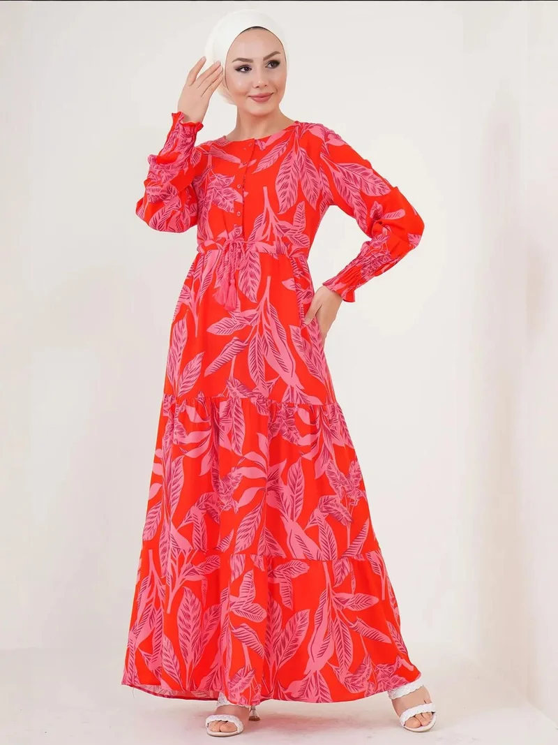 BIG DART BDART Floral Maxi Dress with Crew Neck and Button Closure