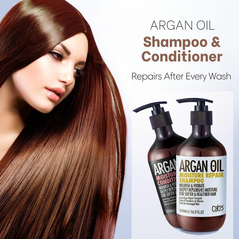 Cab's Argan Oil Shampoo and Conditioner Set for Women and Men - Best Gift for Damaged, Thinning Hair, Curly or Frizzy Hair - Paraben Free 2 x 16.9 fl oz - Image 2