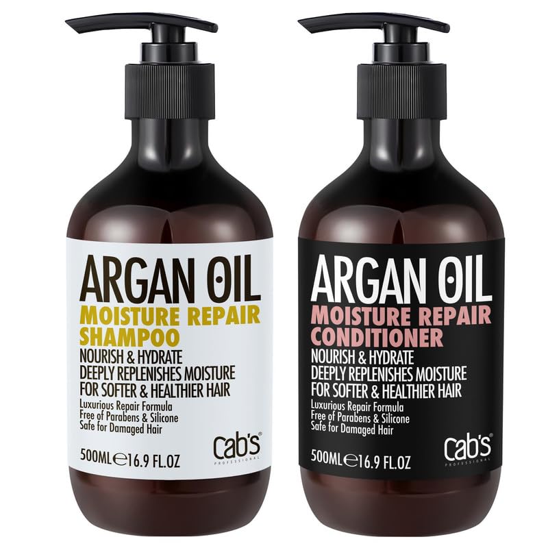 Cab's Argan Oil Shampoo and Conditioner Set for Women and Men - Best Gift for Damaged, Thinning Hair, Curly or Frizzy Hair - Paraben Free 2 x 16.9 fl oz - Image 1