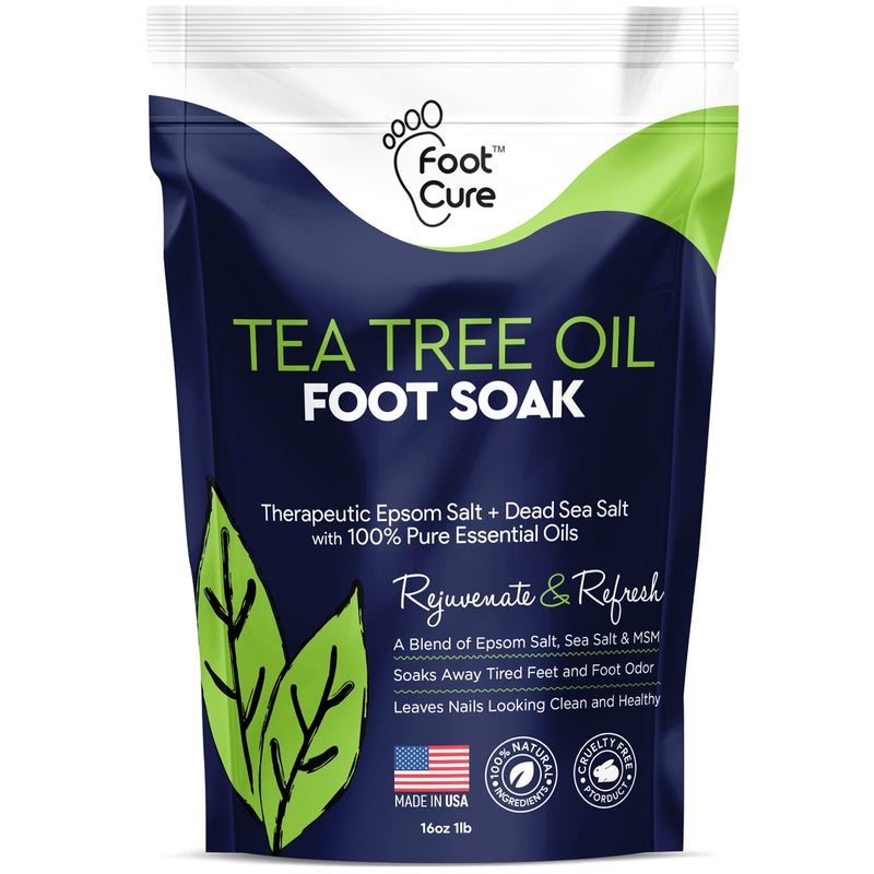Foot Cure Tea Tree Oil Foot Soak with Epsom Salt  For Toenail Repair Athletes Foot Softens Calluses Soothes Sore  Tired Feet Nail Discoloration odor Scent Spa Pedicure Care  Made in USA 16 oz