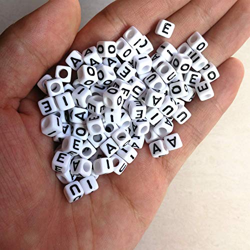 Looconi Amaney 250pcs Vowel Letter Beads A E I O U 6×6mm White Cube Acrylic Letter Beads for Jewelry Making Bracelets Necklaces Each 50 Pieces - Image 3