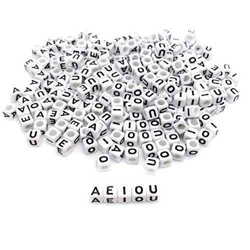 Looconi Amaney 250pcs Vowel Letter Beads A E I O U 6×6mm White Cube Acrylic Letter Beads for Jewelry Making Bracelets Necklaces Each 50 Pieces - Image 1