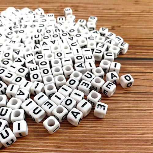 Looconi Amaney 250pcs Vowel Letter Beads A E I O U 6×6mm White Cube Acrylic Letter Beads for Jewelry Making Bracelets Necklaces Each 50 Pieces - Image 4
