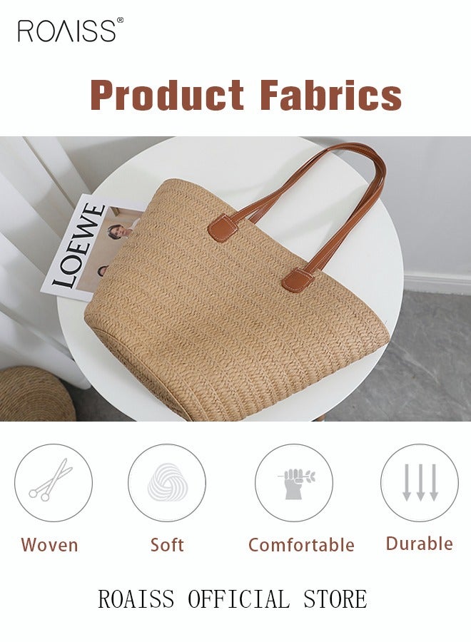 حقيبة كتف نسائية محبوكة من القش الرطب مناسبة للاستخدام في فصل الصيف والسفر ومزودة بحزام عابر للجسم وتتميز بالأناقة والطابع الكلاسيكي ومناسبة للاستخدام اليومي وتحتوي على سحاب لإغلاق الحقيبة