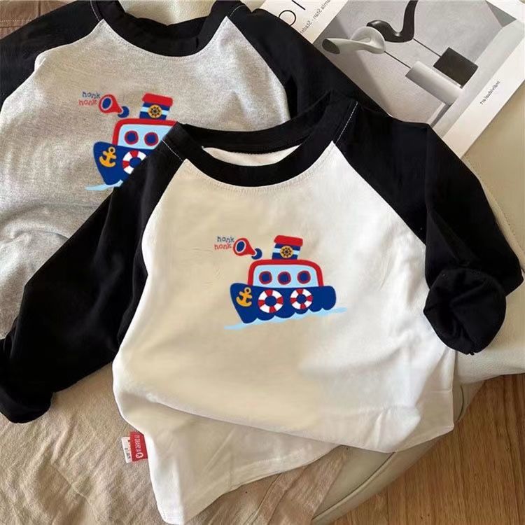 2026 New Pure Cotton Long-Sleeved T-Shirt For Boys And Girls, Korean Style For Young Children, Cartoon Casual T-Shirt, Base Layer Shirt - Image 1