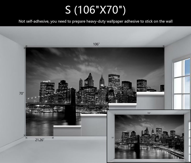 WFBHUA-Brooklyn Bridge Wall Mural Black New York City Landscape Photo Wallpaper for Living Room Bedroom(Not Peel and Stick) - Image 4