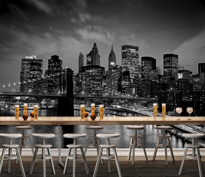 WFBHUA-Brooklyn Bridge Wall Mural Black New York City Landscape Photo Wallpaper for Living Room Bedroom(Not Peel and Stick) - Image 2