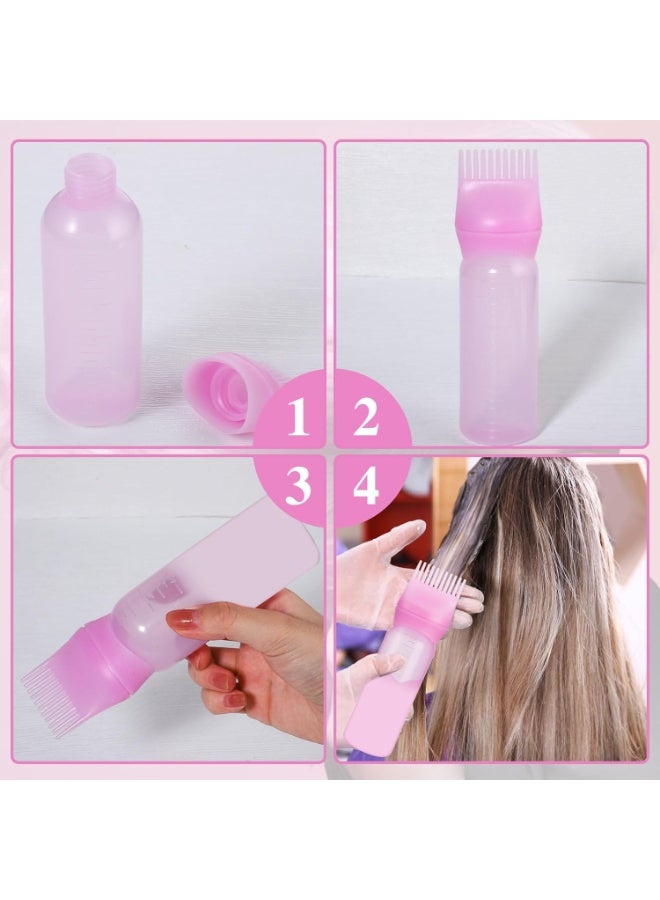2 Pack Pink 6 Oz Root Comb Applicator Bottles with Graduated Scale for Hair Oil & Dye - Image 4