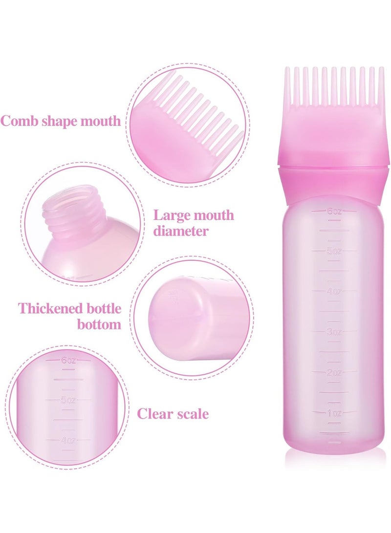 2 Pack Pink 6 Oz Root Comb Applicator Bottles with Graduated Scale for Hair Oil & Dye - Image 3