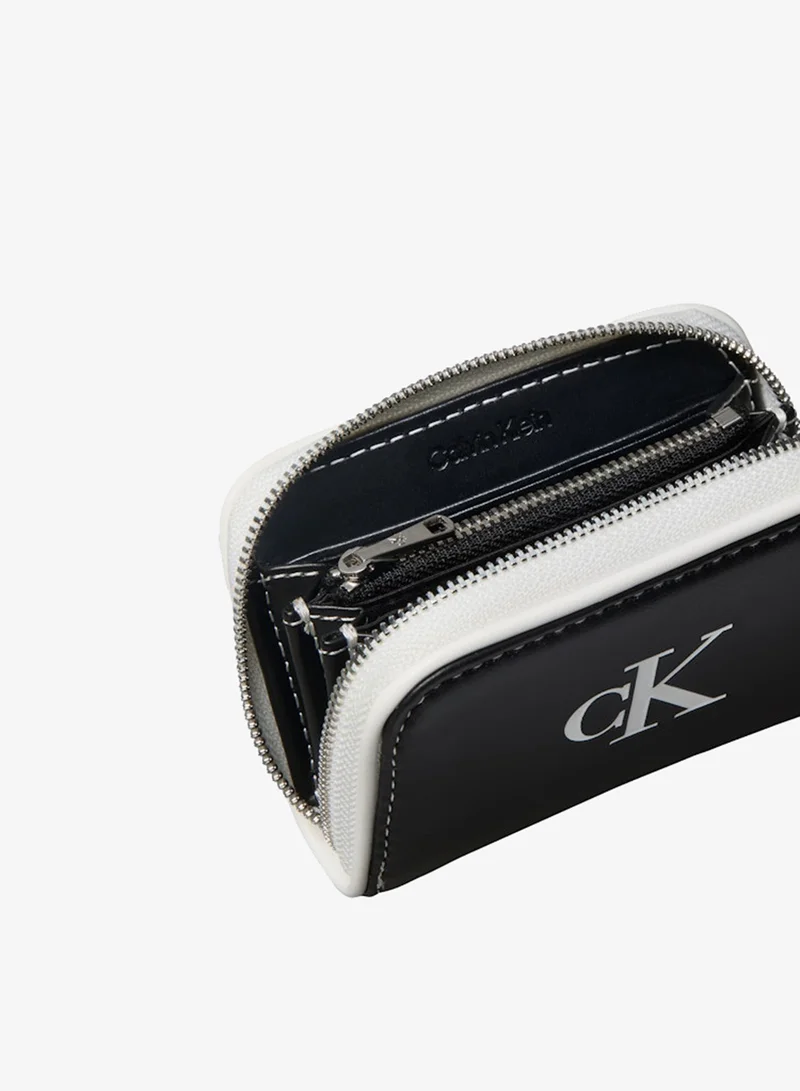 Calvin Klein Black Contrast Logo Textured Zip-Around Wallet for Women | Best Price UAE